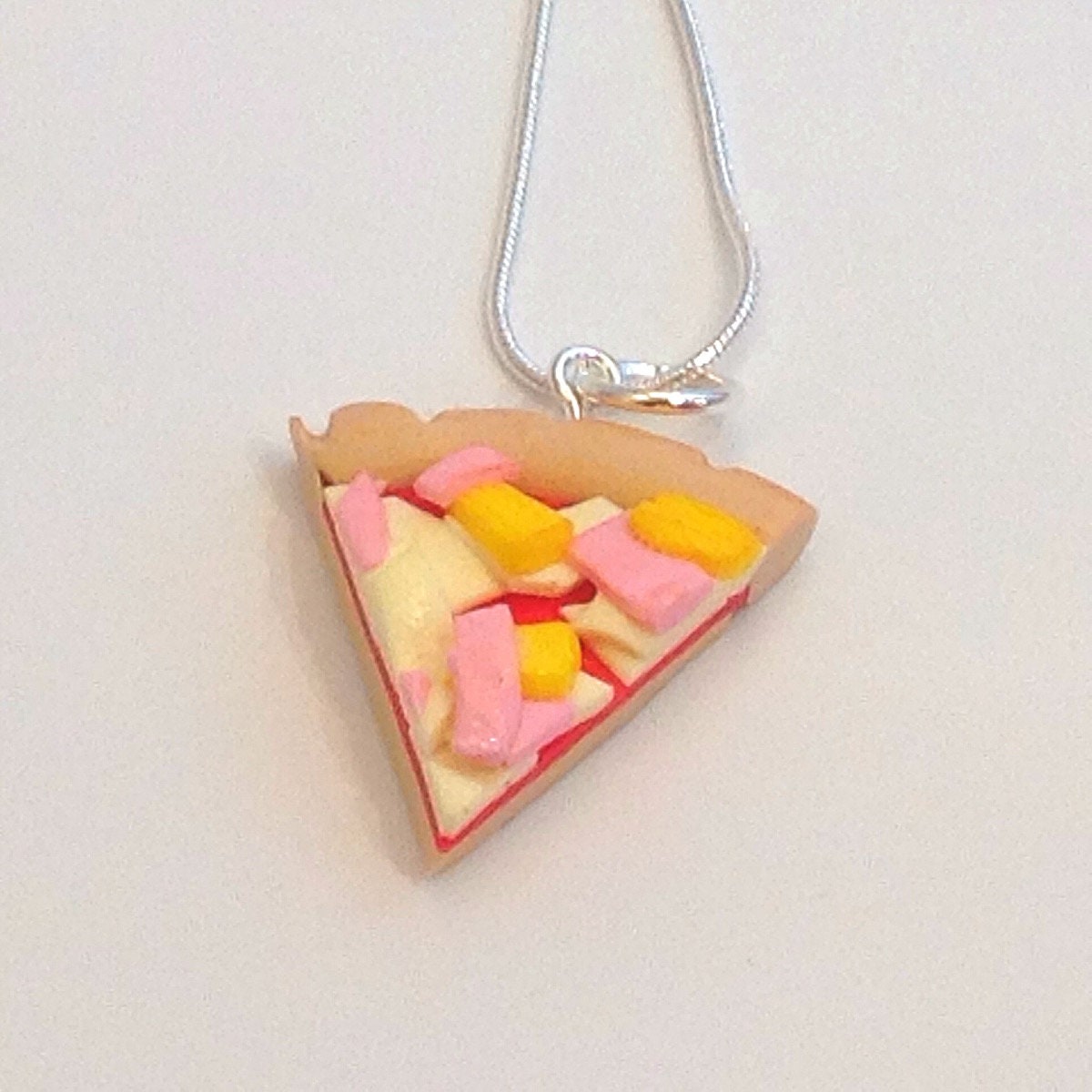 Handmade Ham and Pineapple Pizza Slice Necklace