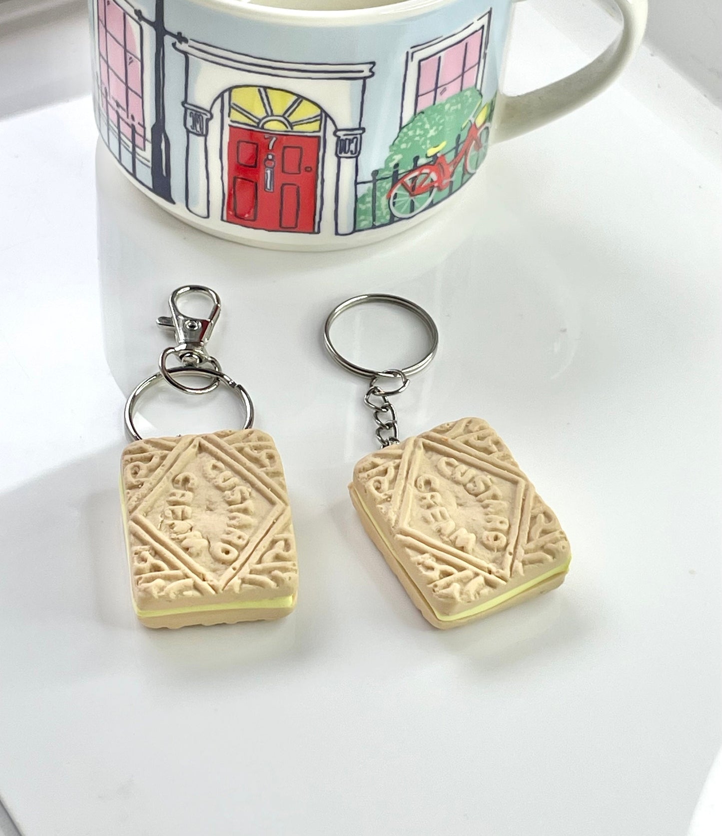 Handmade Custard Cream Biscuit Keyring