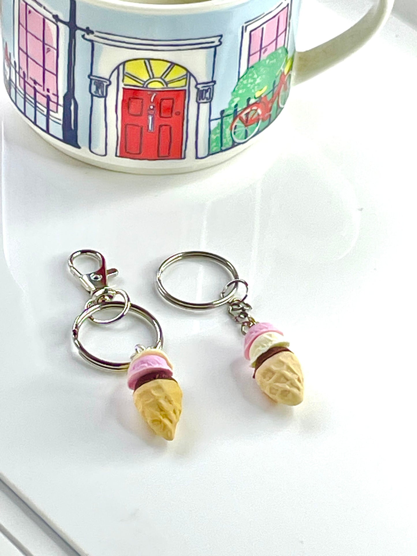 Neapolitan Ice Cream Cone Keyring