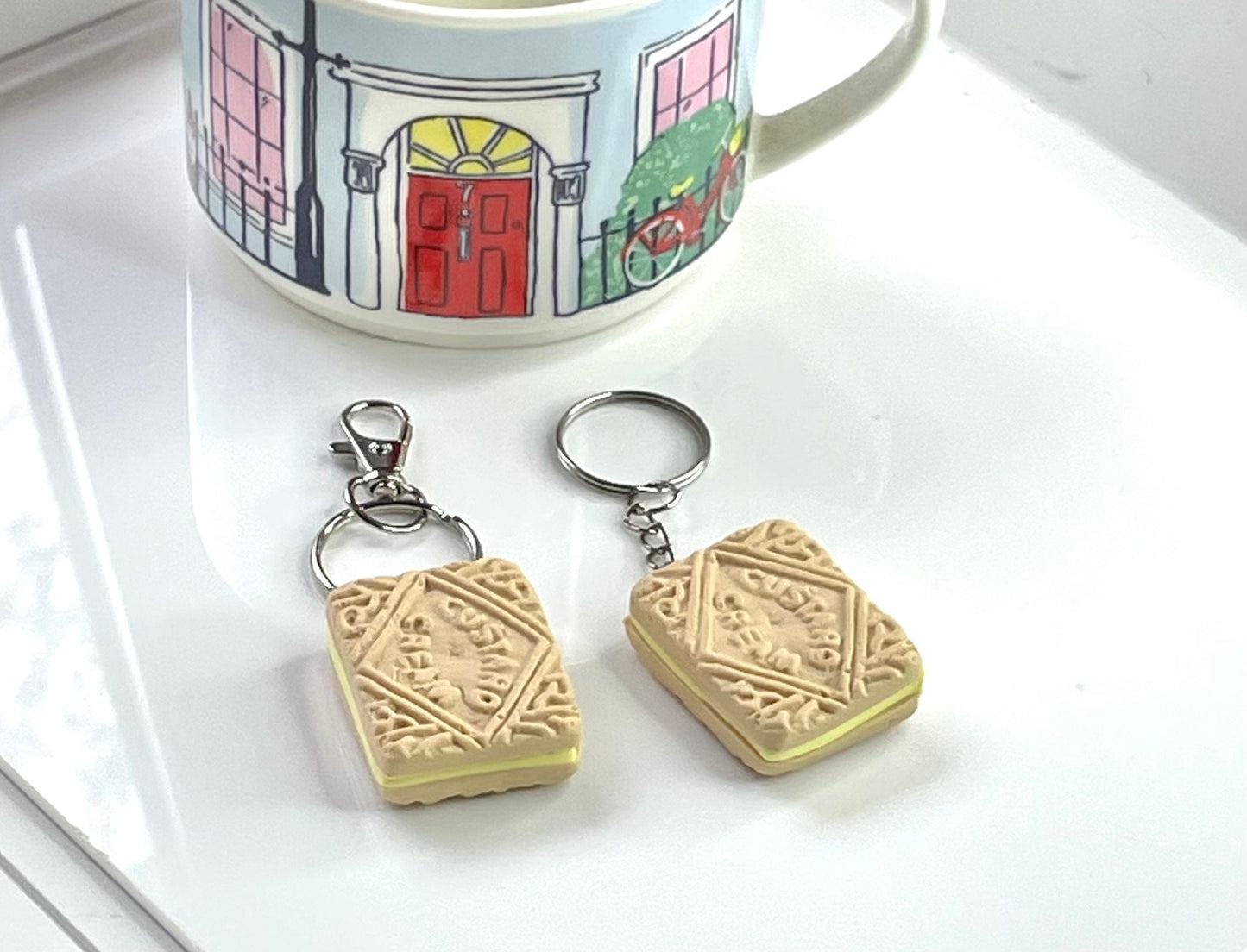Handmade Custard Cream Biscuit Keyring