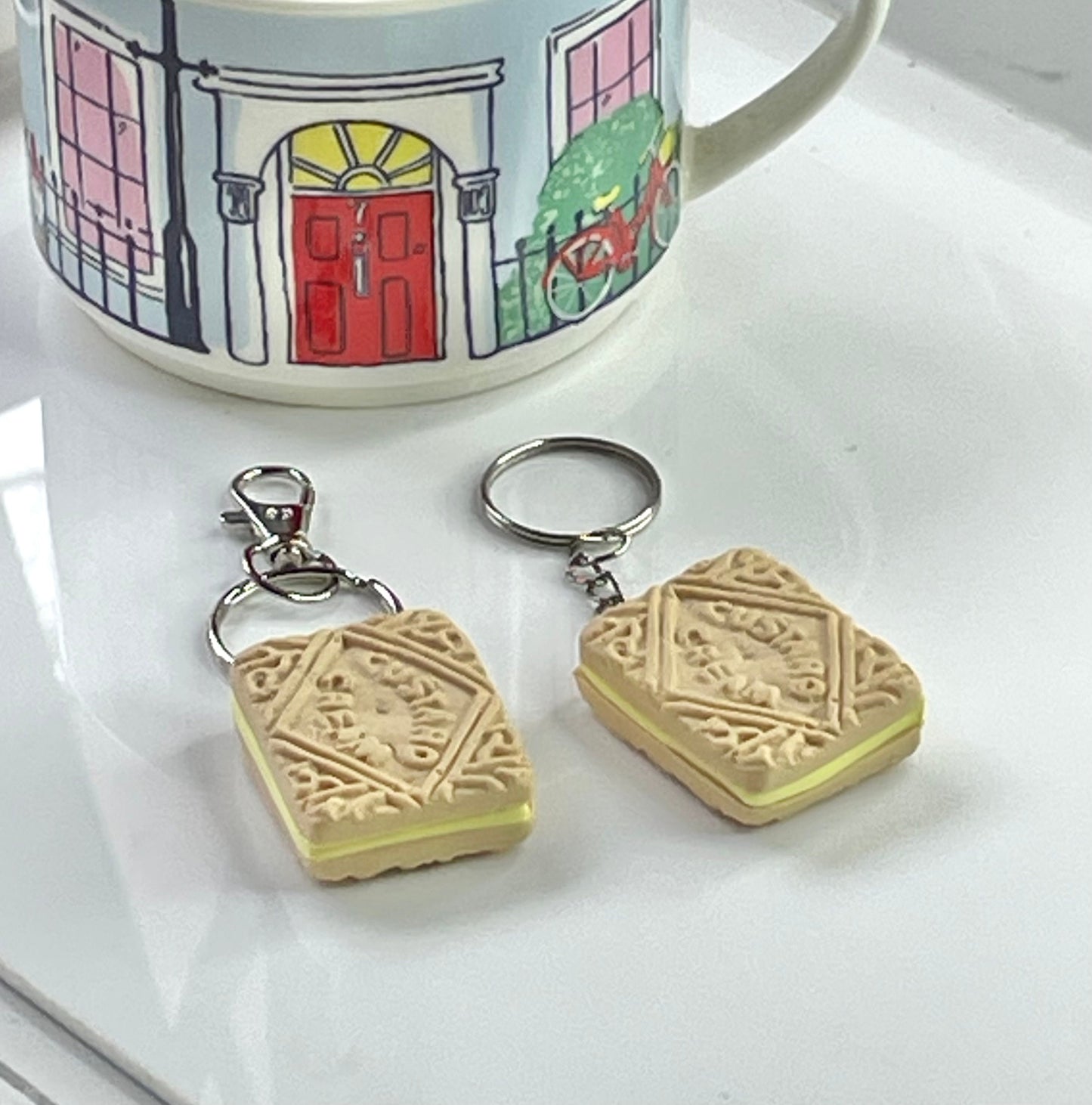 Handmade Custard Cream Biscuit Keyring