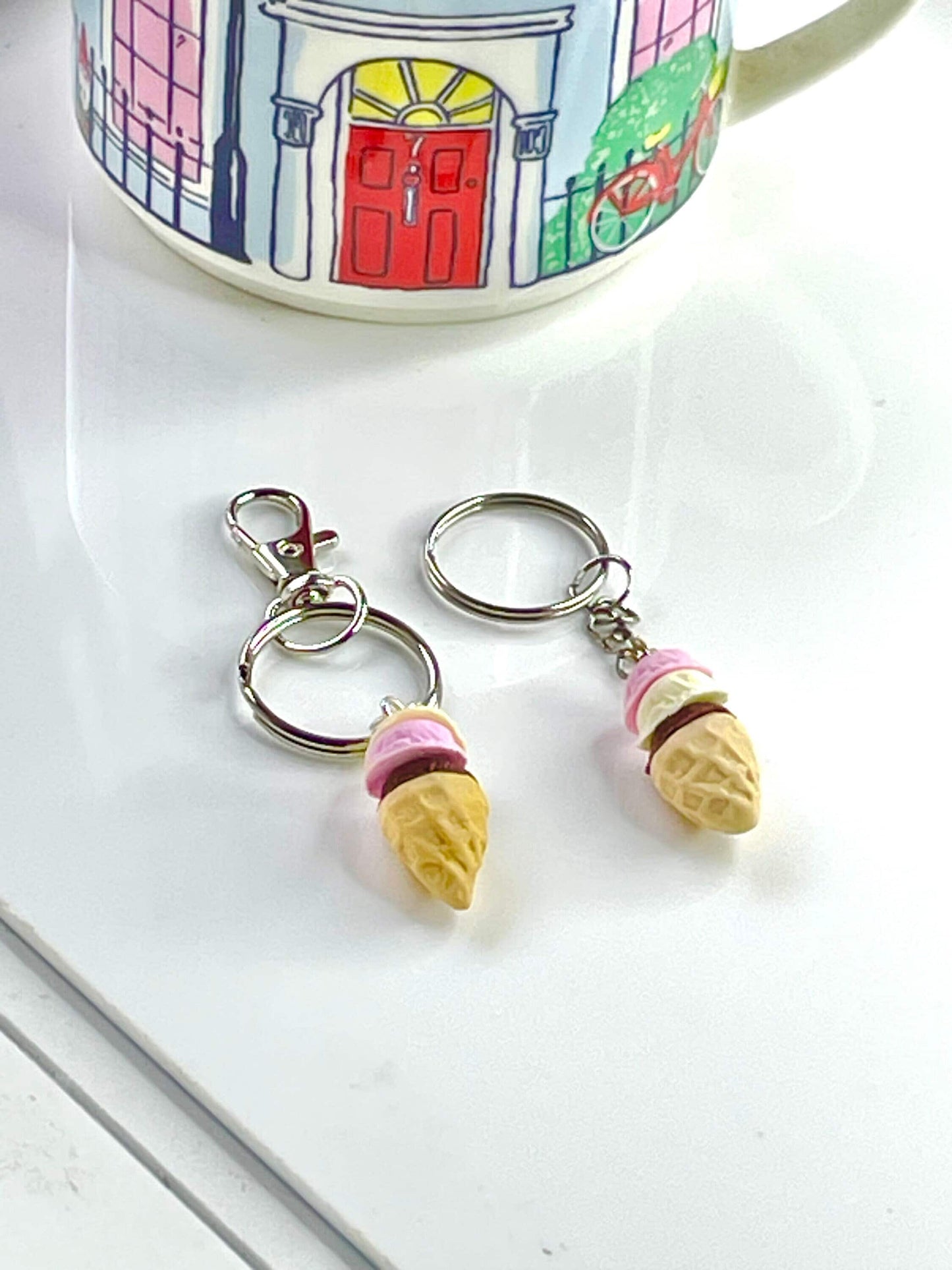 Neapolitan Ice Cream Cone Keyring