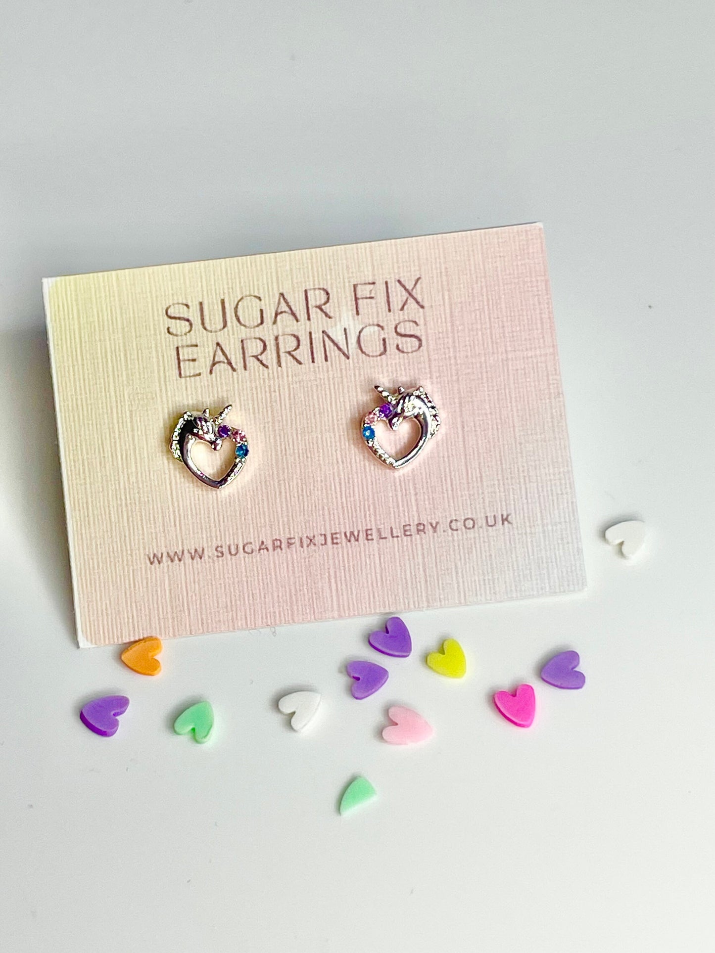 Pastel Unicorn Heart Tiny Hypoallergenic Stud Earrings