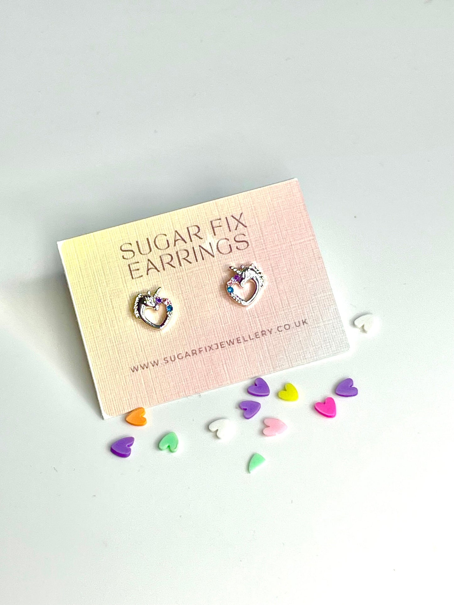 Pastel Unicorn Heart Tiny Hypoallergenic Stud Earrings