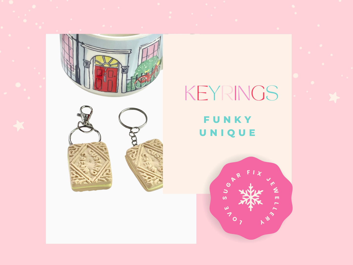 Handmade Custard Cream Biscuit Keyring
