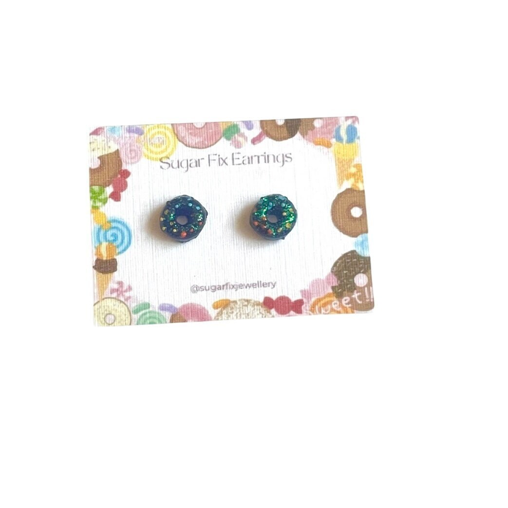 Sparkly Blue Donut Hypoallergenic Ear Stud Earrings