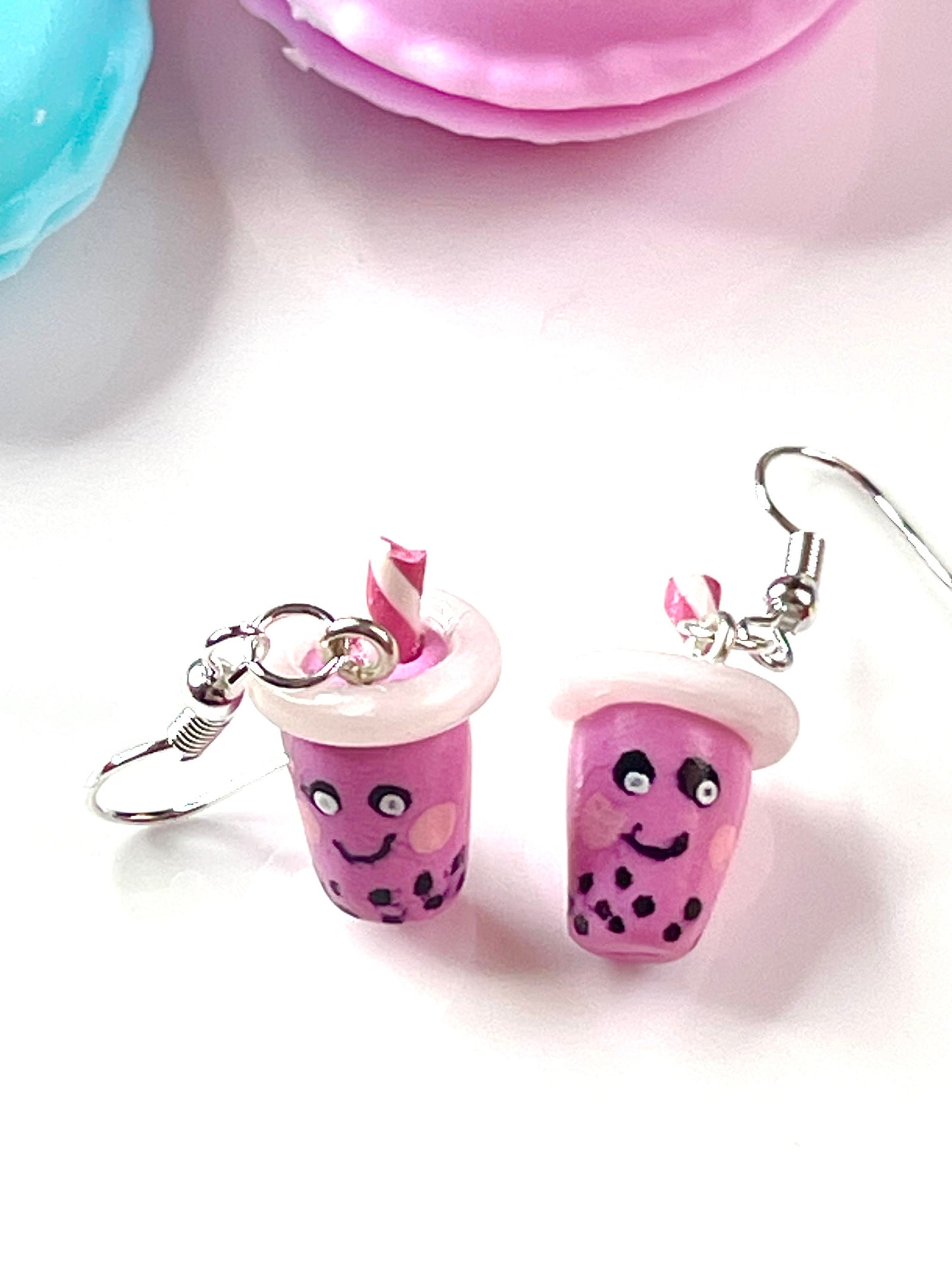 Pink Bubble Tea Boba Earrings