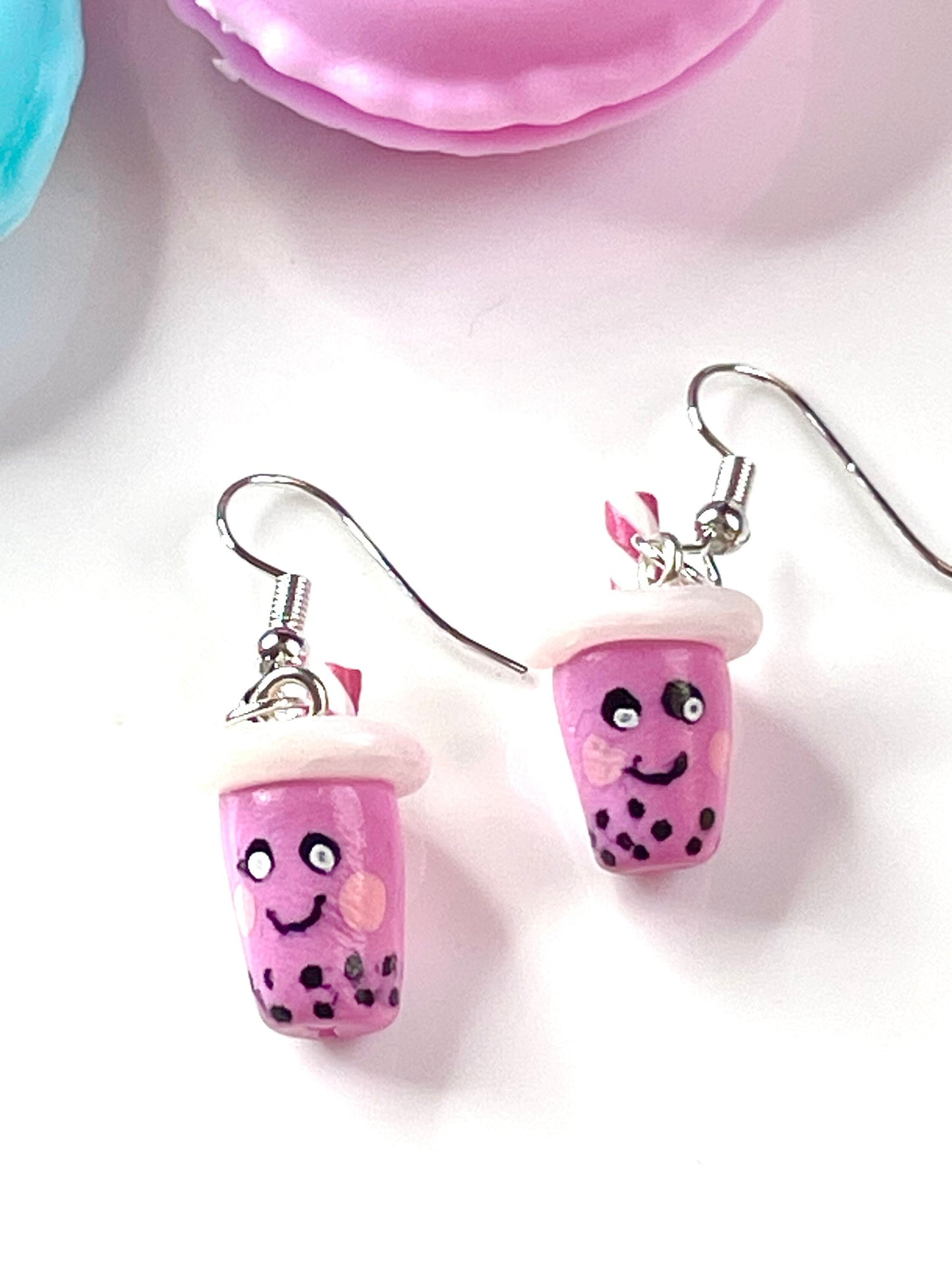 Pink Bubble Tea Boba Earrings