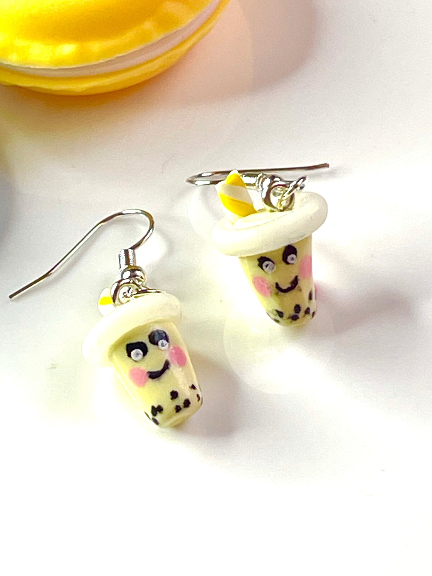 Lemon Bubble Tea Boba Earrings