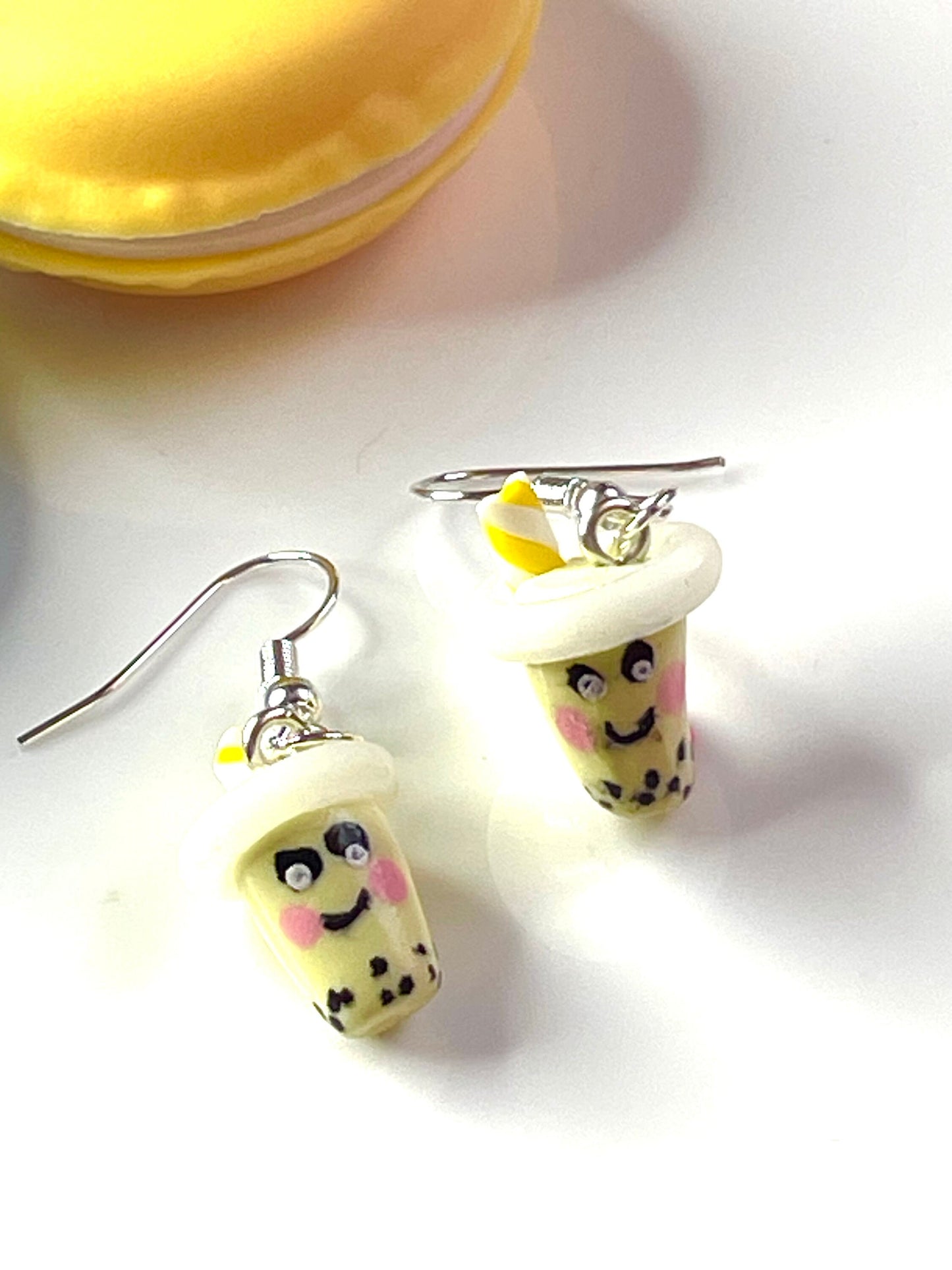 Lemon Bubble Tea Boba Earrings