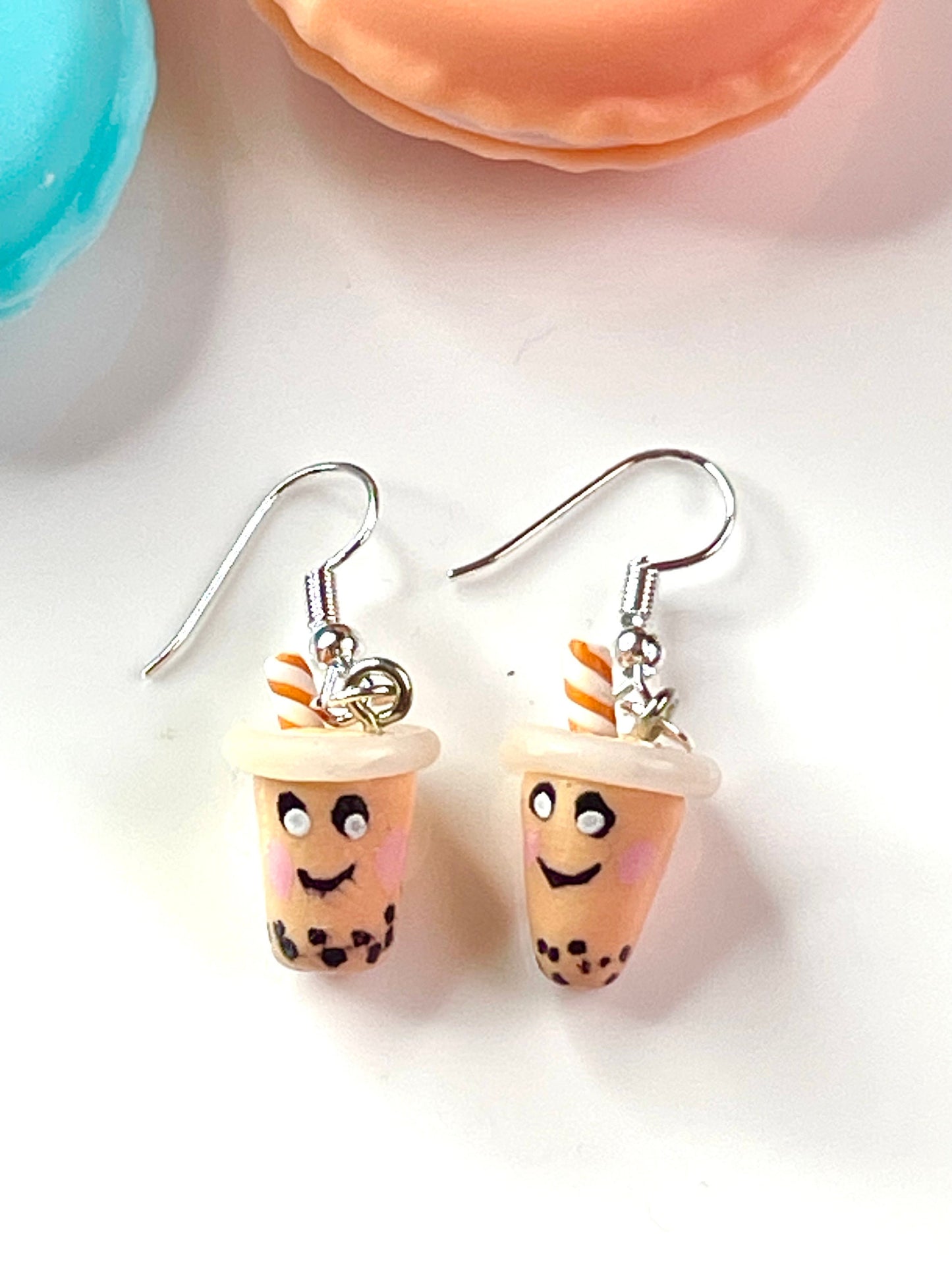 Orange Bubble Tea Boba Earrings