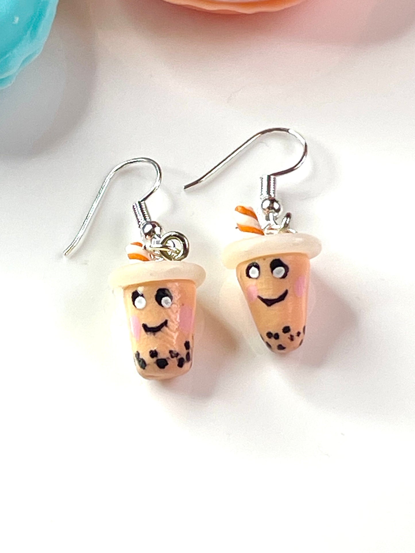 Orange Bubble Tea Boba Earrings