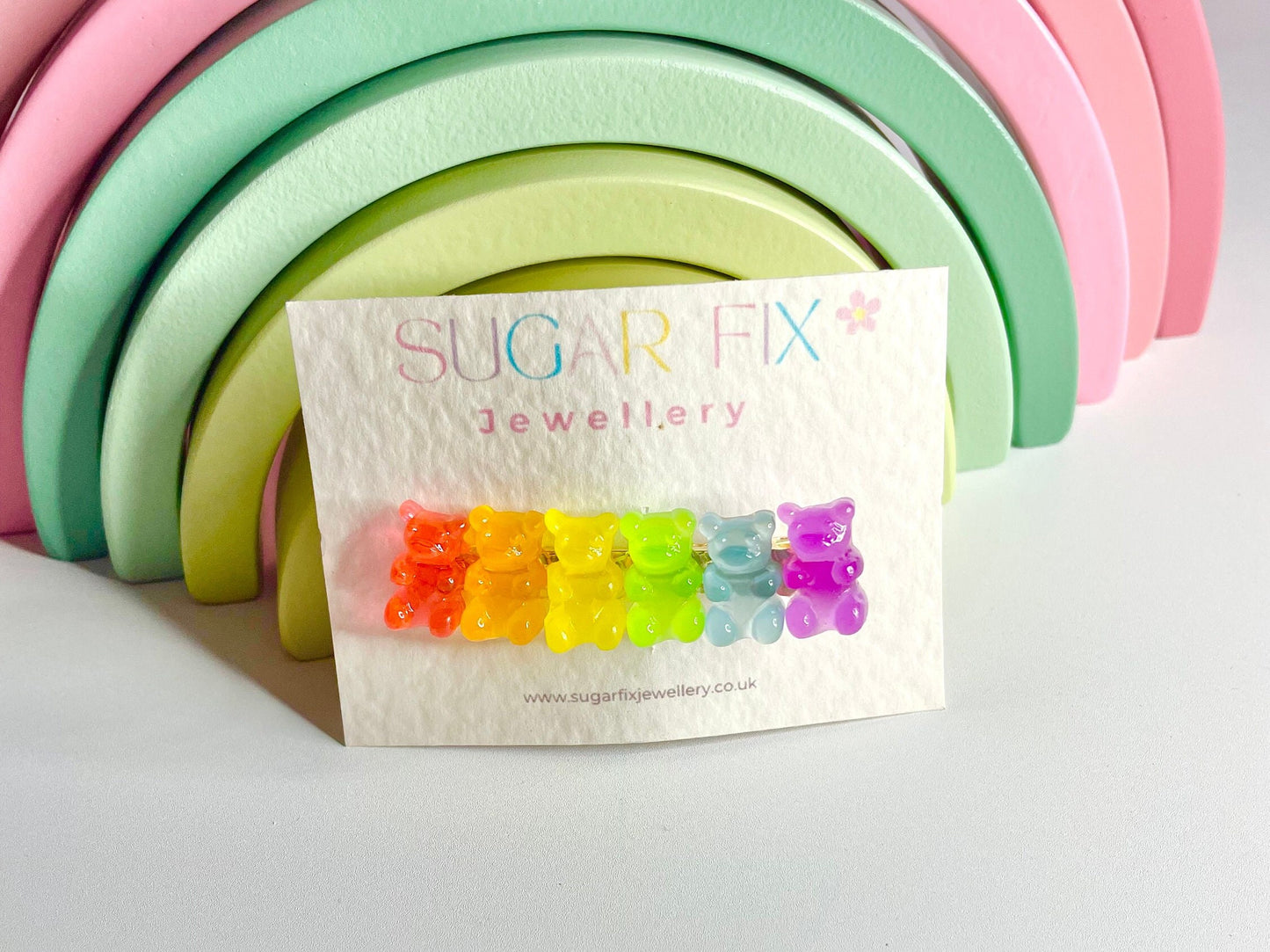Rainbow Teddy Gummy Bear Hair Clip Slide