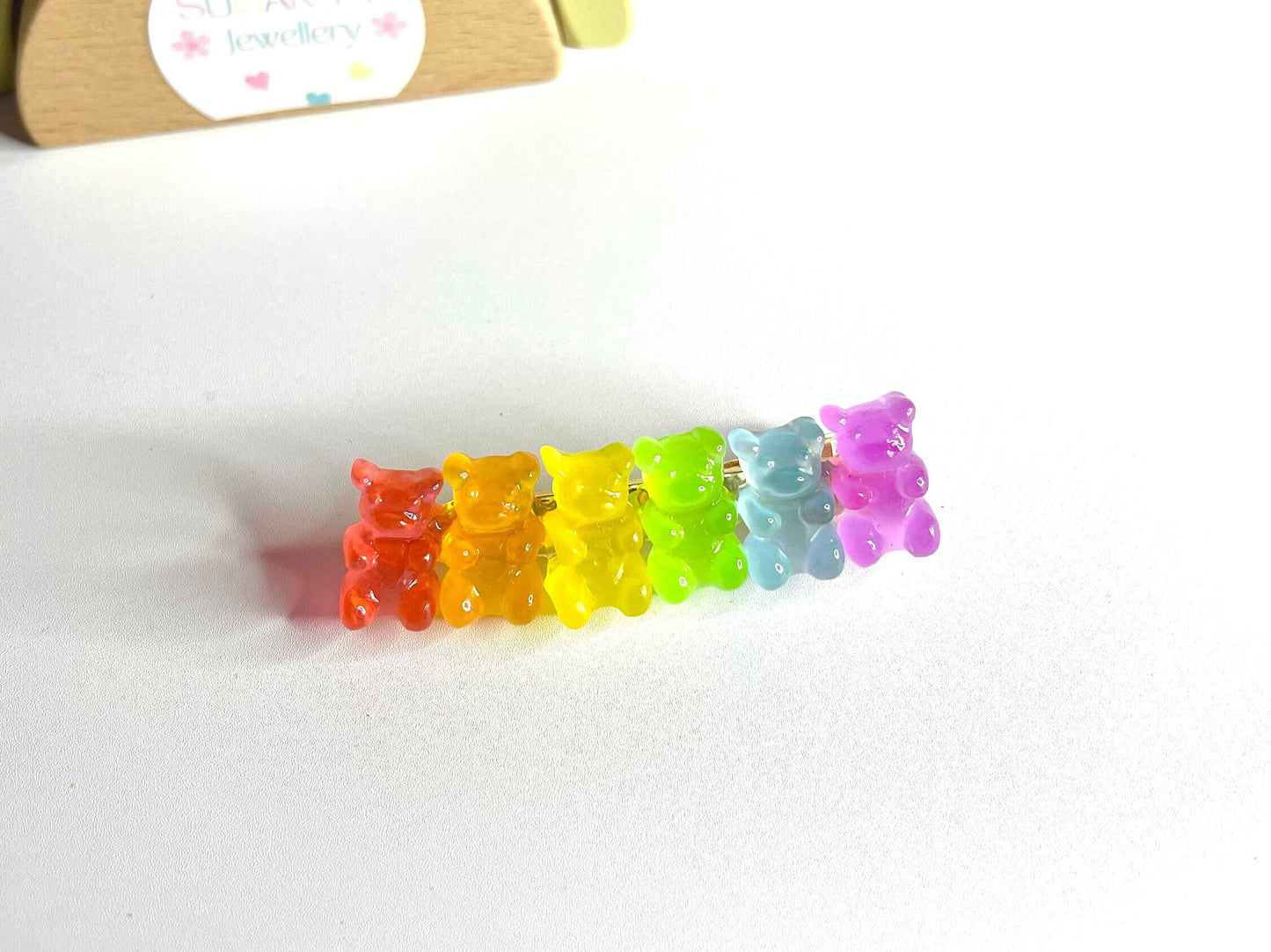 Rainbow Teddy Gummy Bear Hair Clip Slide