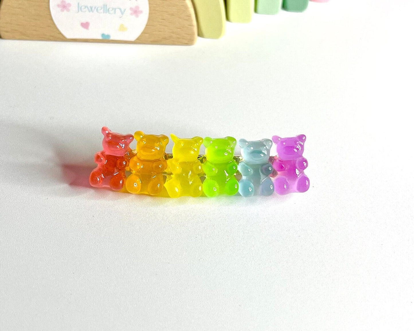Rainbow Teddy Gummy Bear Hair Clip Slide