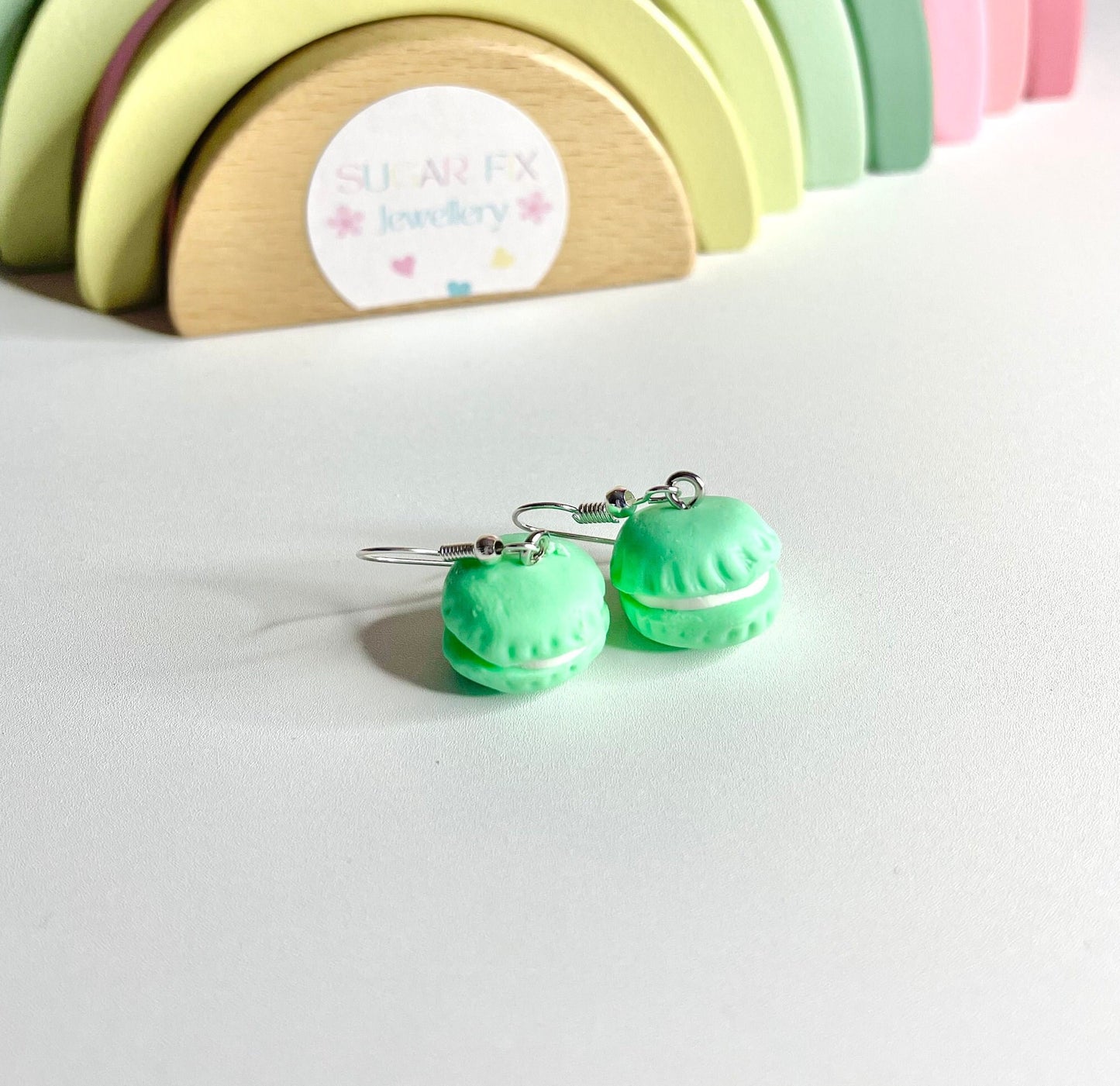 Sterling Silver Green Macaroon Dropper Earrings