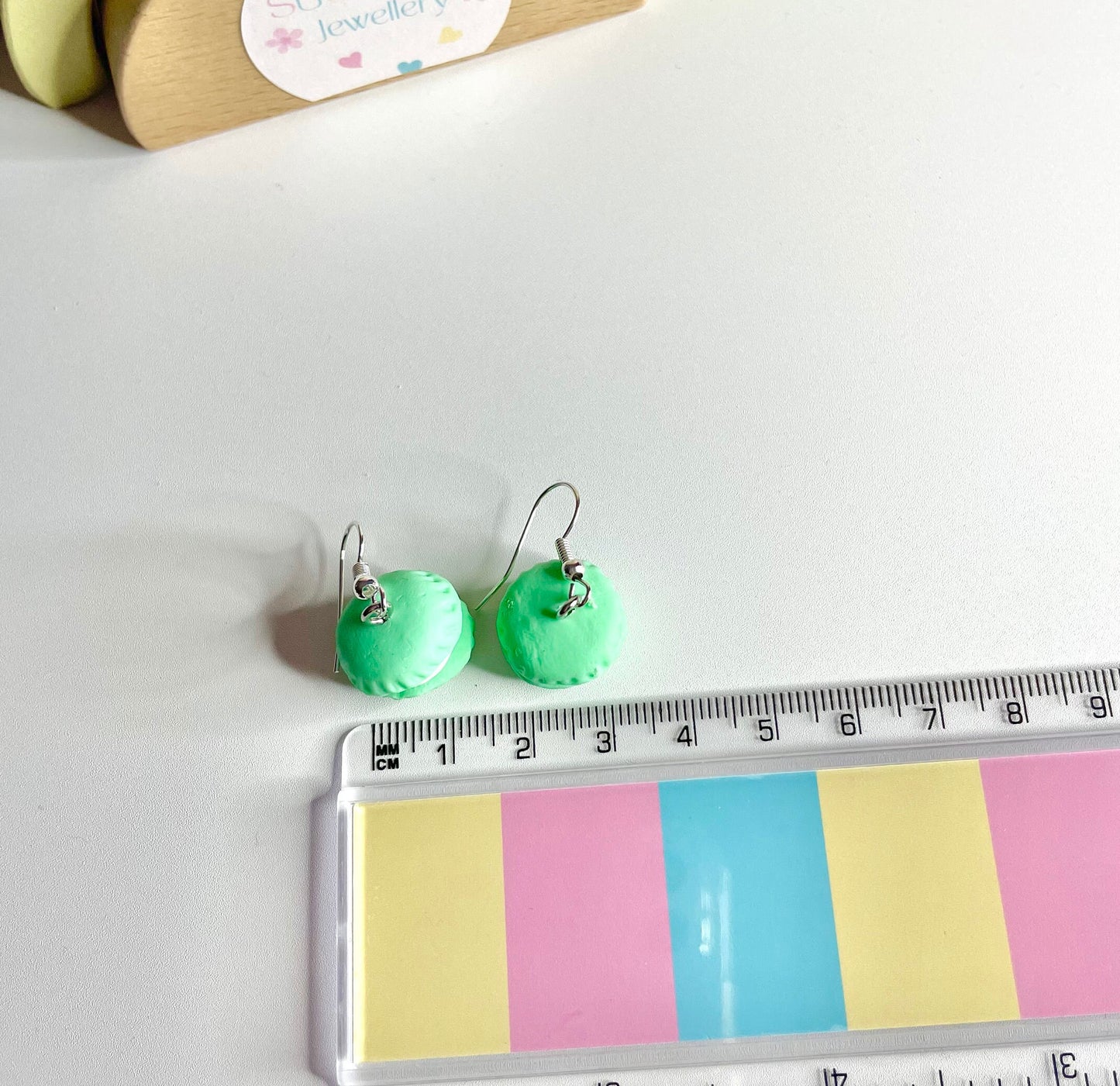 Sterling Silver Green Macaroon Dropper Earrings