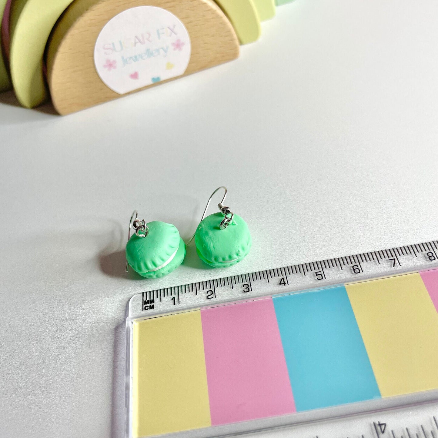 Sterling Silver Green Macaroon Dropper Earrings