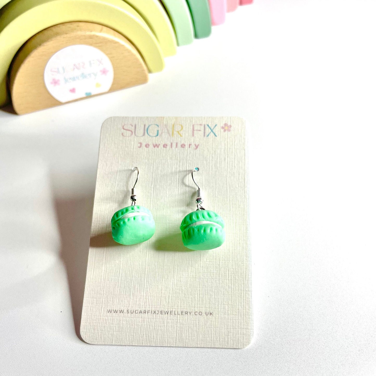 Sterling Silver Green Macaroon Dropper Earrings
