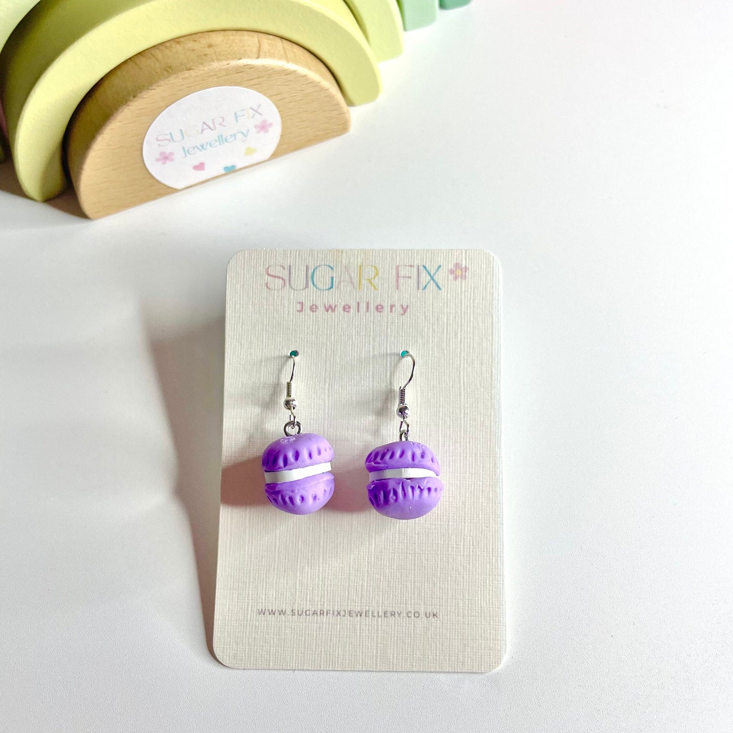 Sterling Silver Purple Macaroon Dropper Earrings