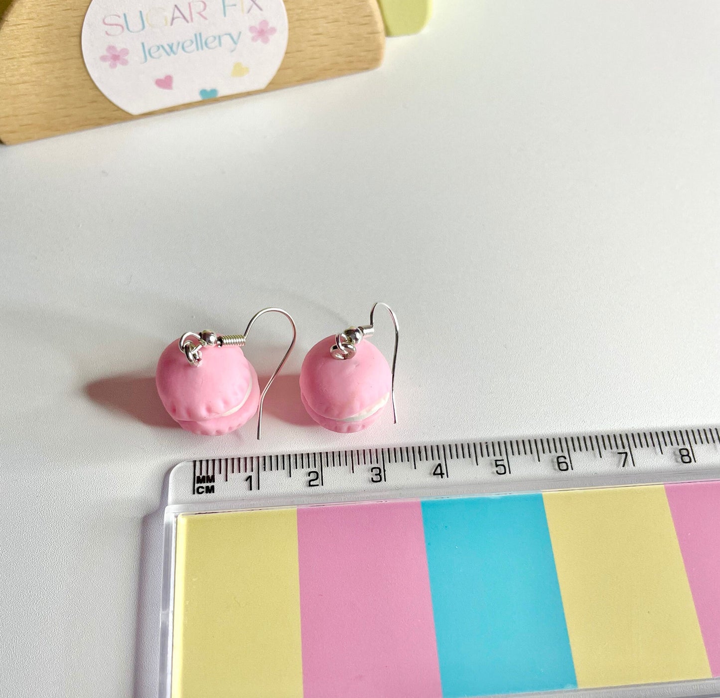 Sterling Silver Baby Pink Macaroon Dangly Earrings