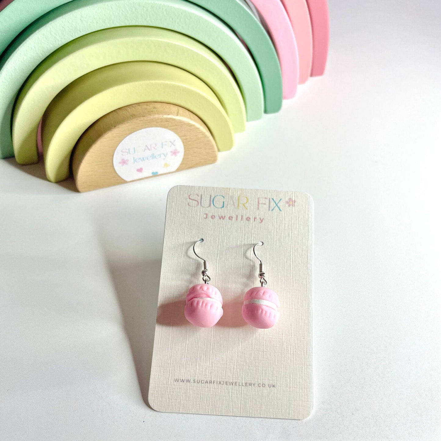 Sterling Silver Baby Pink Macaroon Dangly Earrings