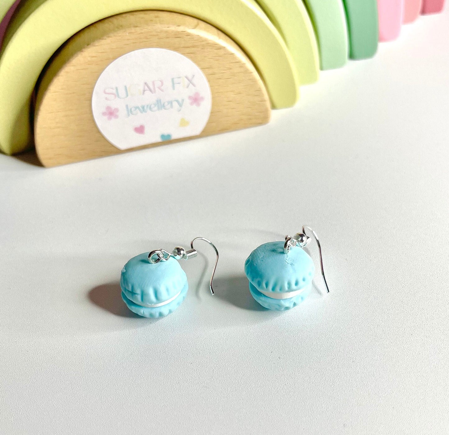 Sterling Silver Blue Macaroon Dangly Earrings