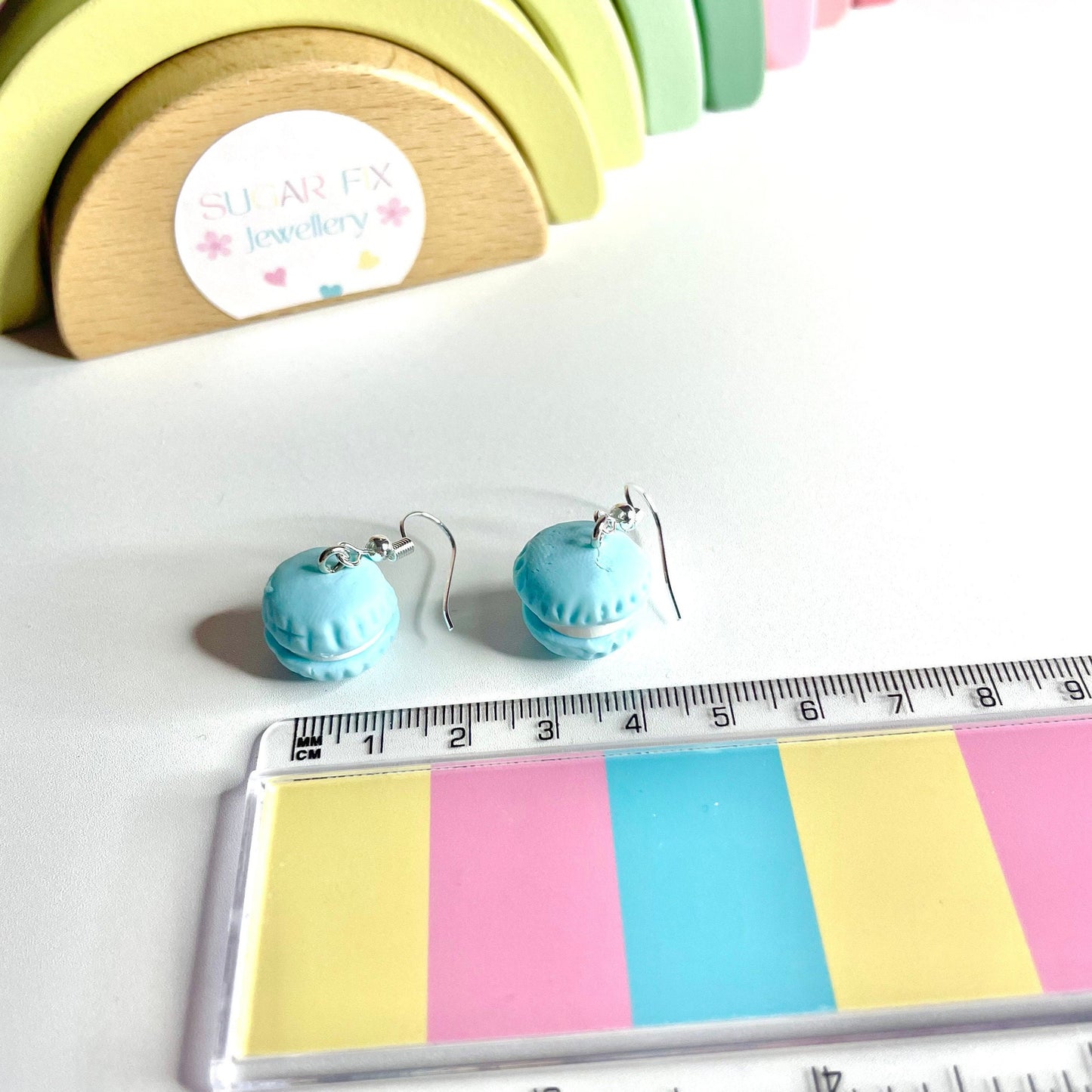 Sterling Silver Blue Macaroon Dangly Earrings