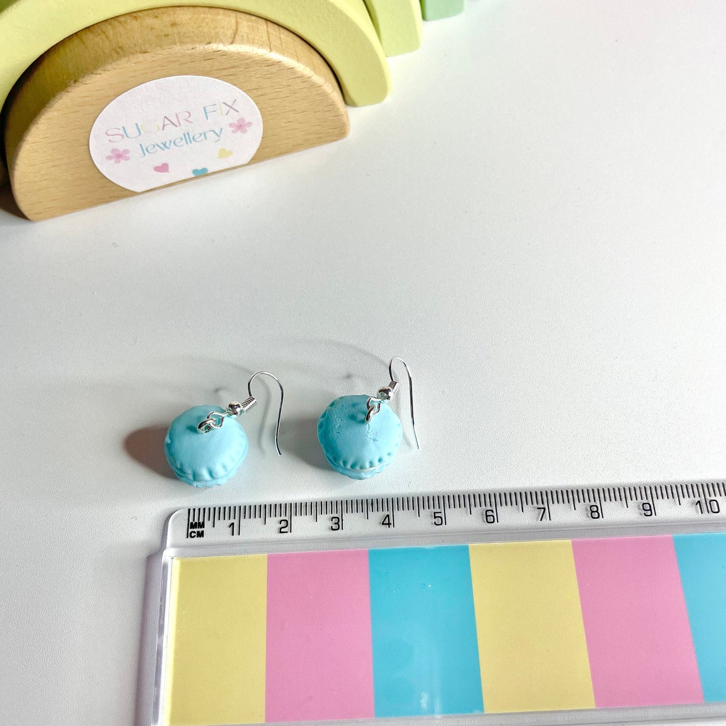 Sterling Silver Blue Macaroon Dangly Earrings