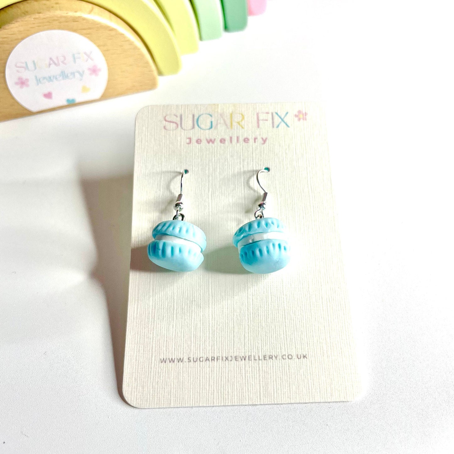 Sterling Silver Blue Macaroon Dangly Earrings
