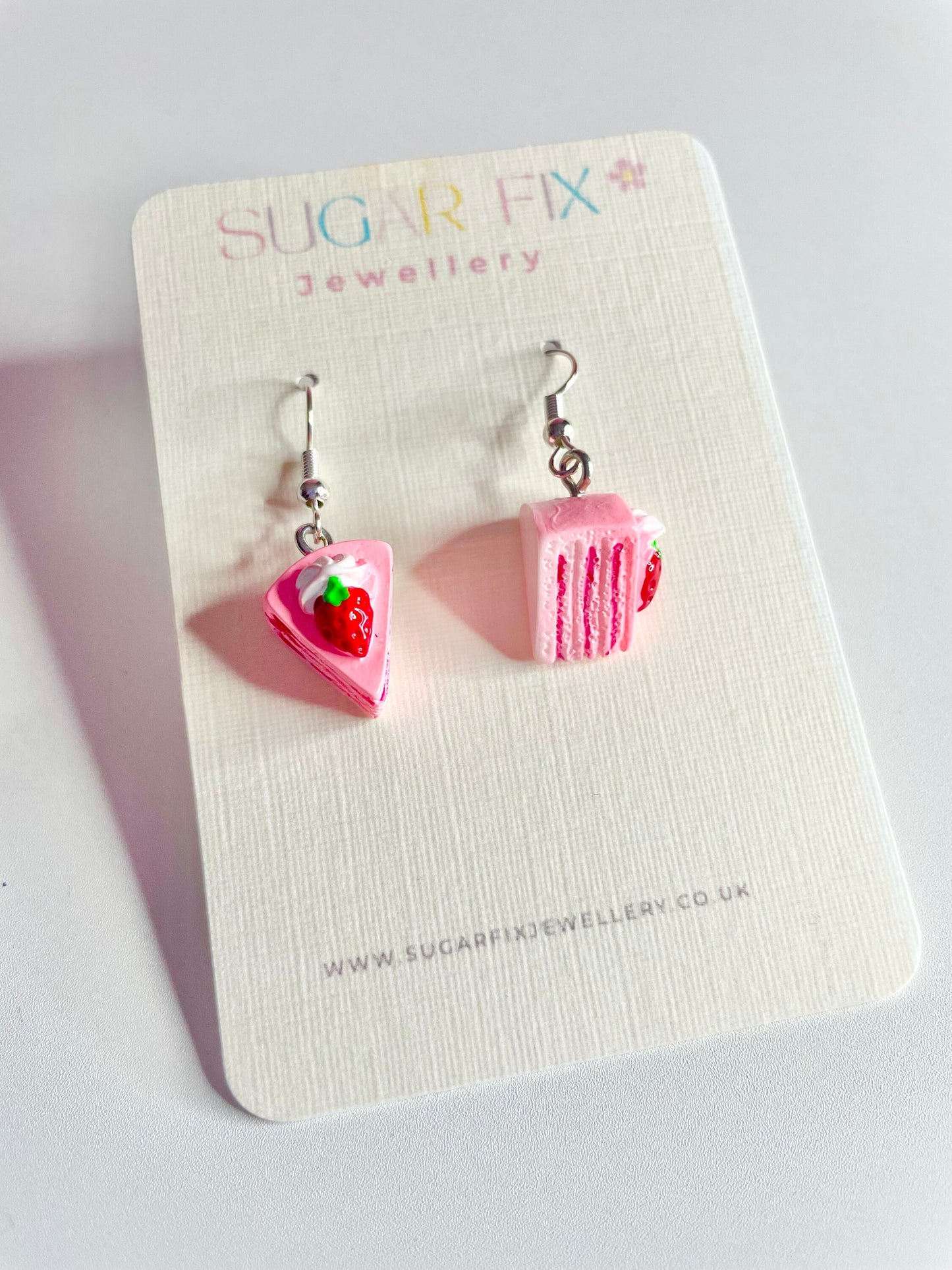 Pink Strawberry Cake Sterling Silver Earrings