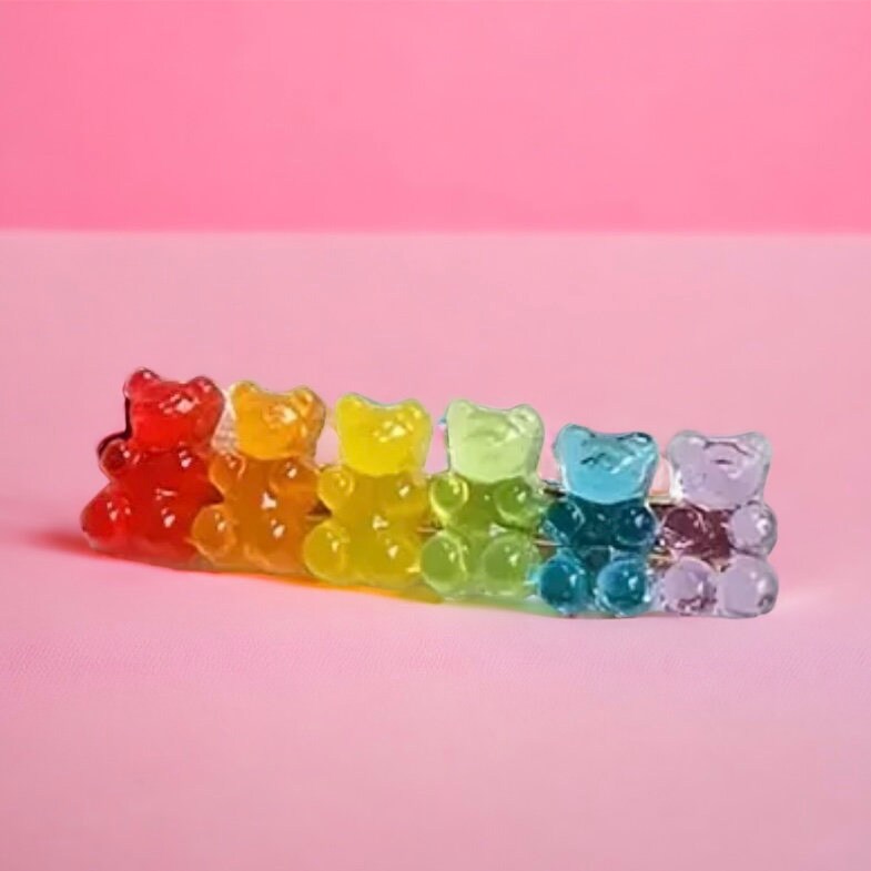 Rainbow Teddy Gummy Bear Hair Clip Slide