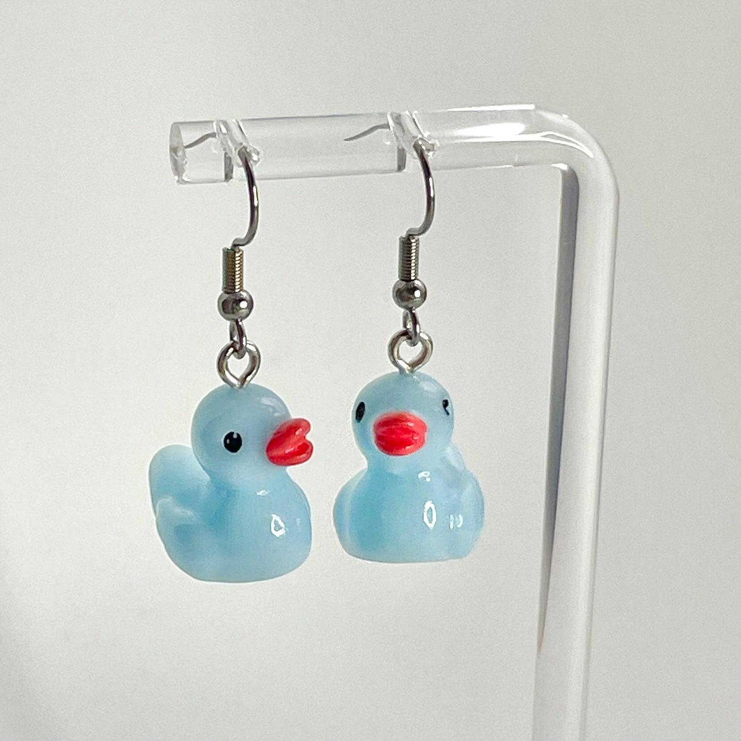 Blue Cute Duck Dropper Dangly Pierced Earrings