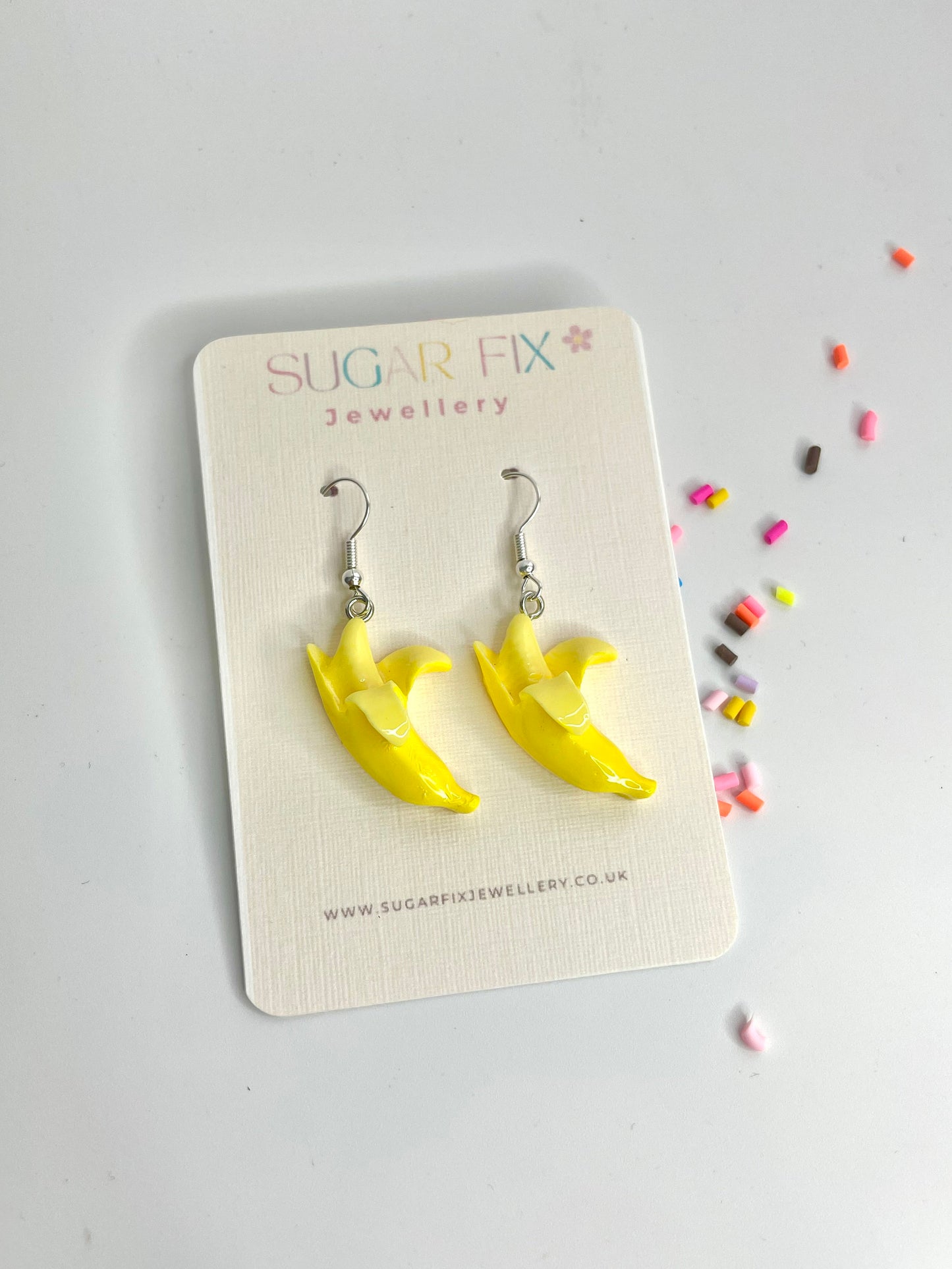 Quirky Banana Fruit Dangle Sterling Silver Earrings