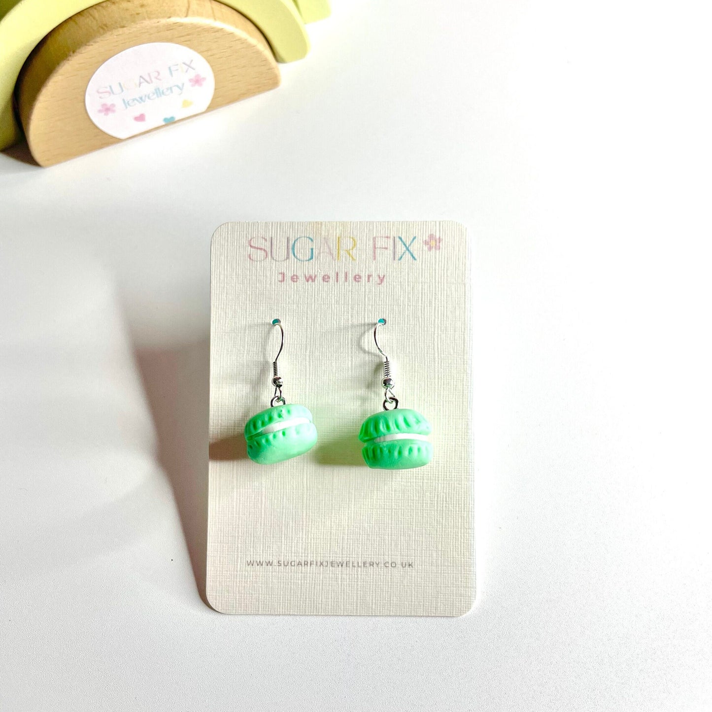 Sterling Silver Green Macaroon Dropper Earrings