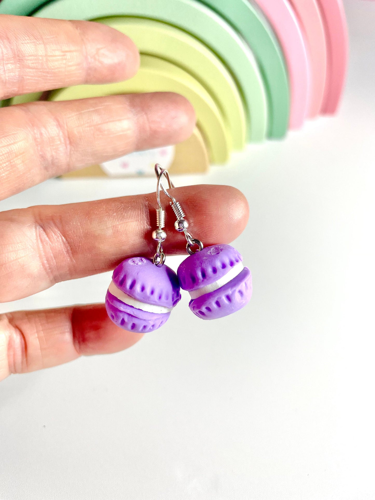 Sterling Silver Purple Macaroon Dropper Earrings