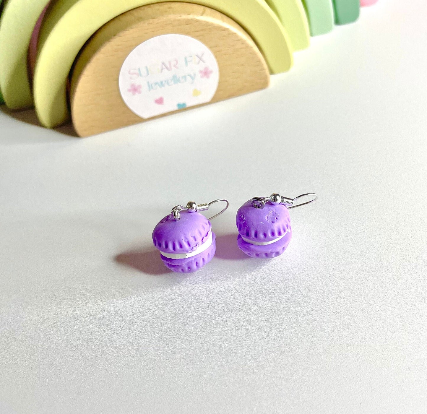 Sterling Silver Purple Macaroon Dropper Earrings