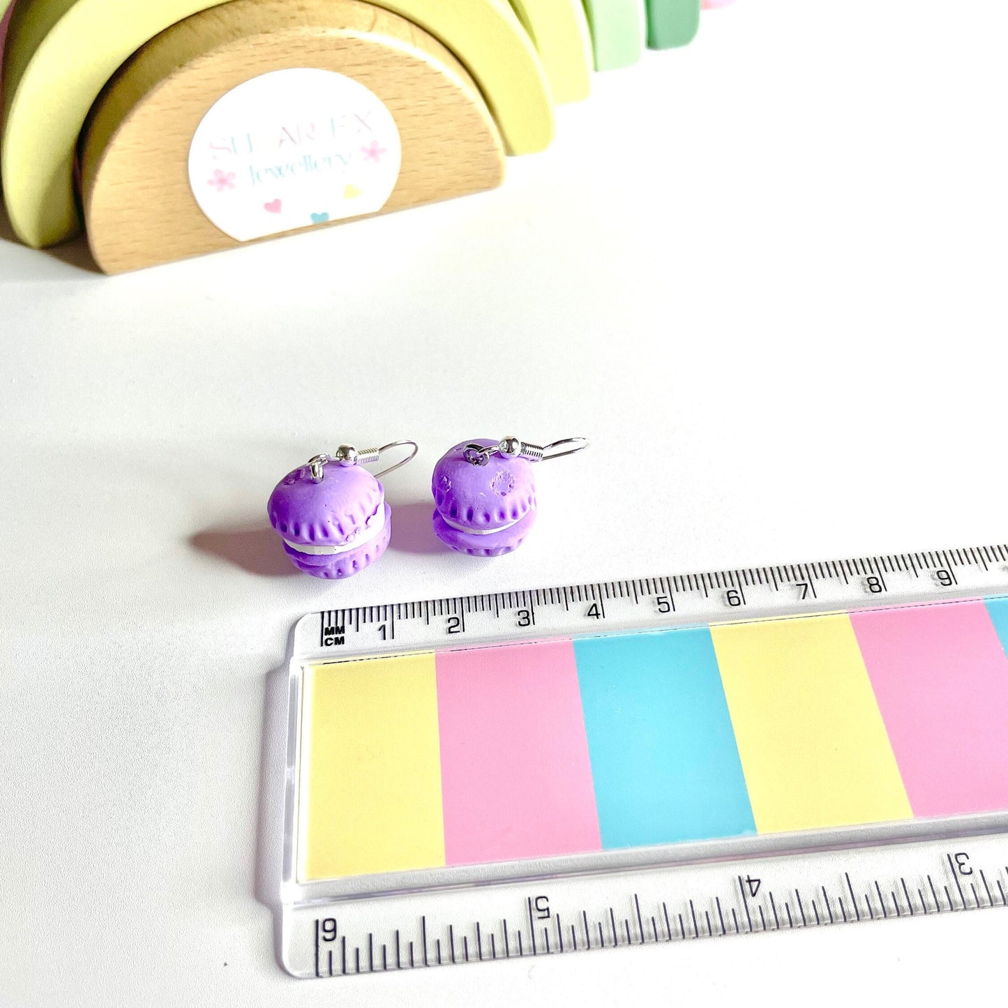 Sterling Silver Purple Macaroon Dropper Earrings