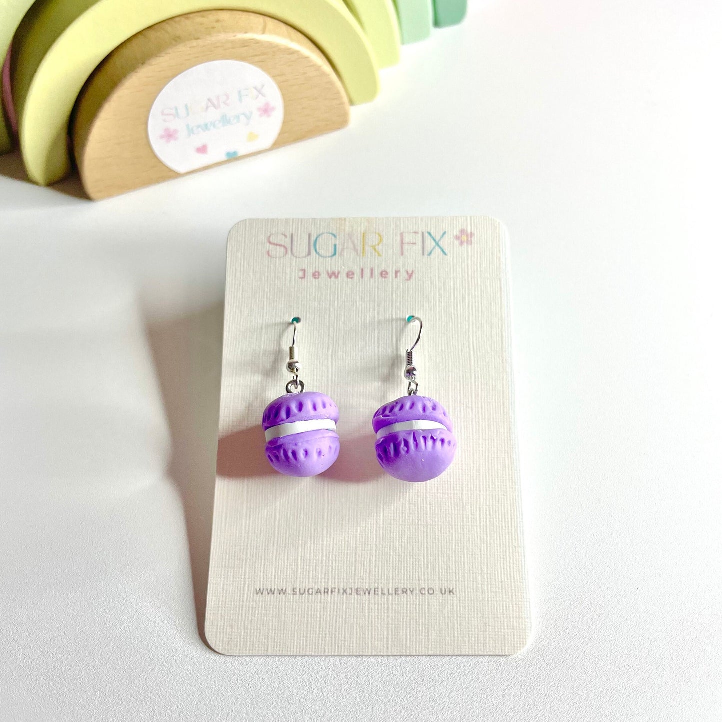 Sterling Silver Purple Macaroon Dropper Earrings
