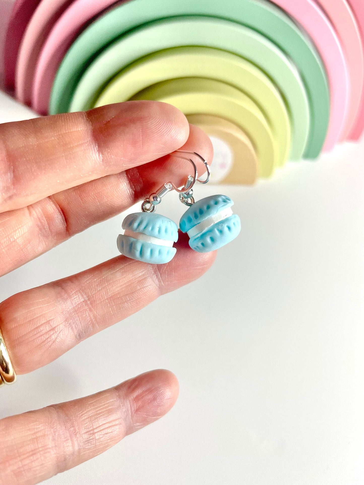 Sterling Silver Blue Macaroon Dangly Earrings