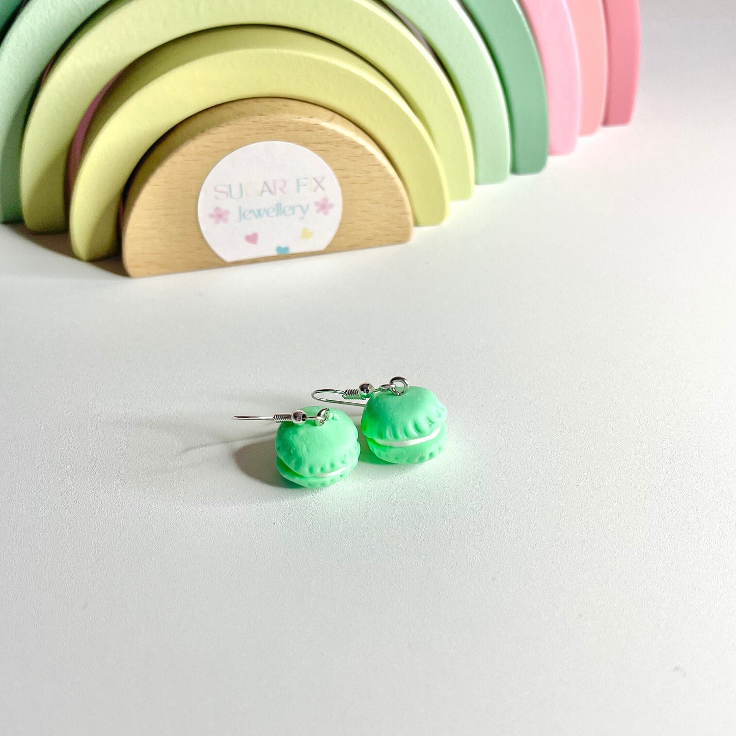 Sterling Silver Green Macaroon Dropper Earrings