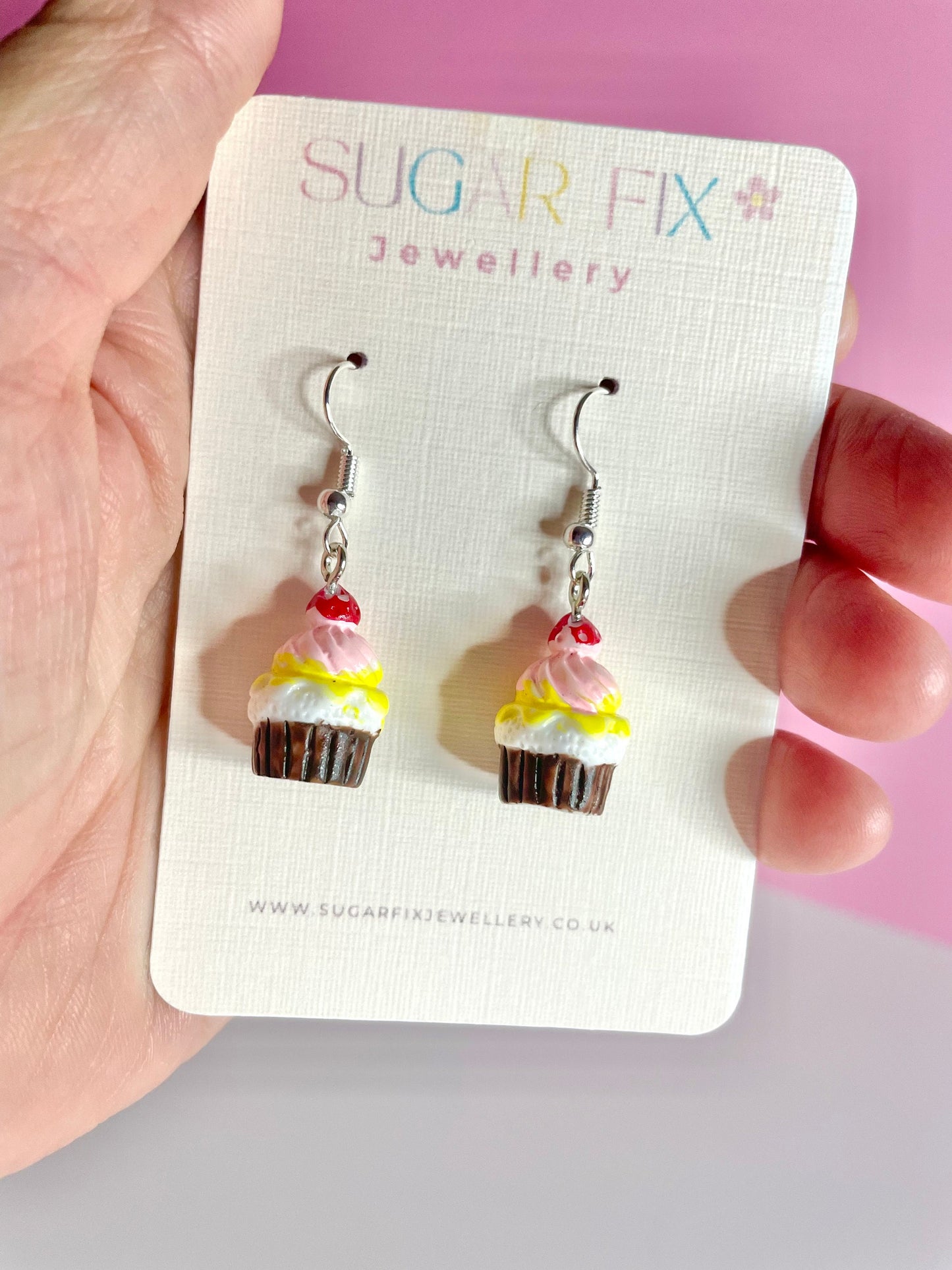 Cupcake Dangle Dropper Sterling Silver Earrings