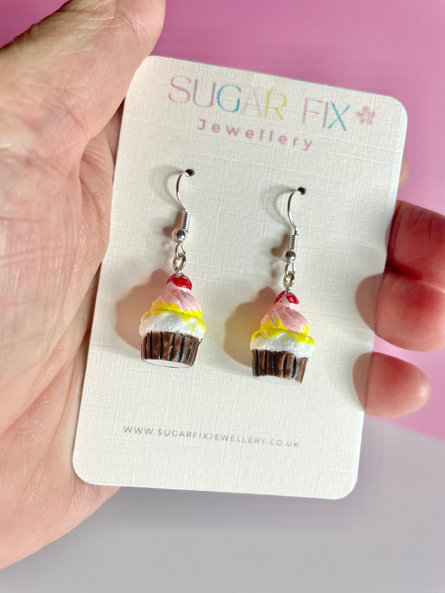 Cupcake Dangle Dropper Sterling Silver Earrings