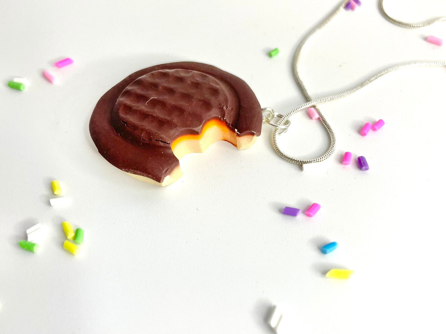Handmade Bitten Jaffa Cake Pendant Necklace