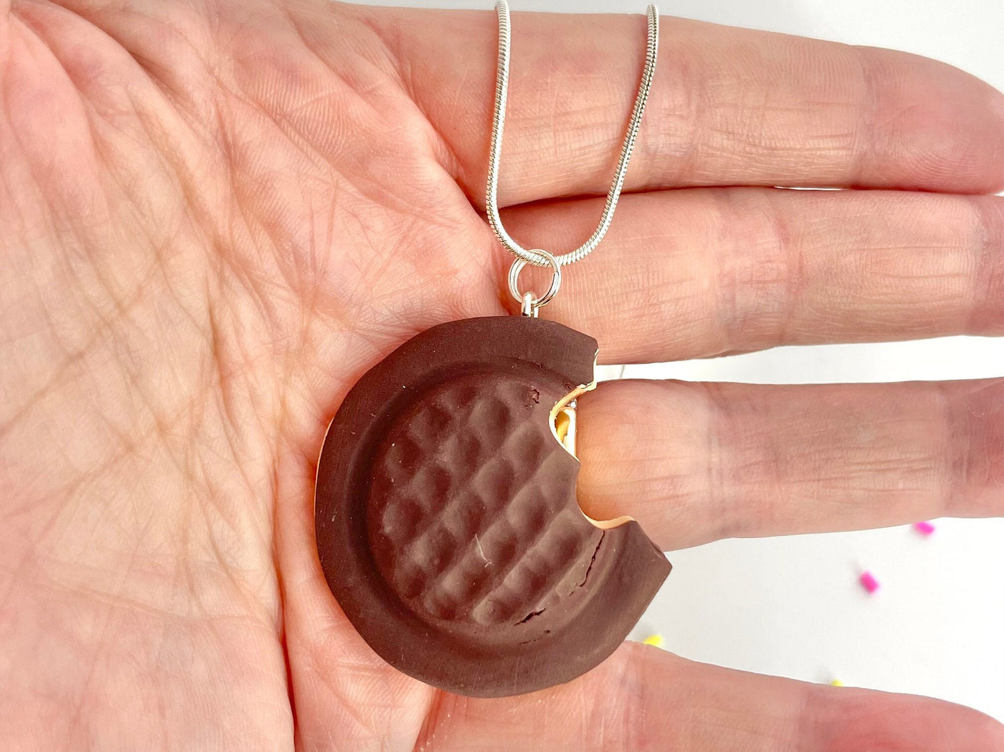 Handmade Bitten Jaffa Cake Pendant Necklace