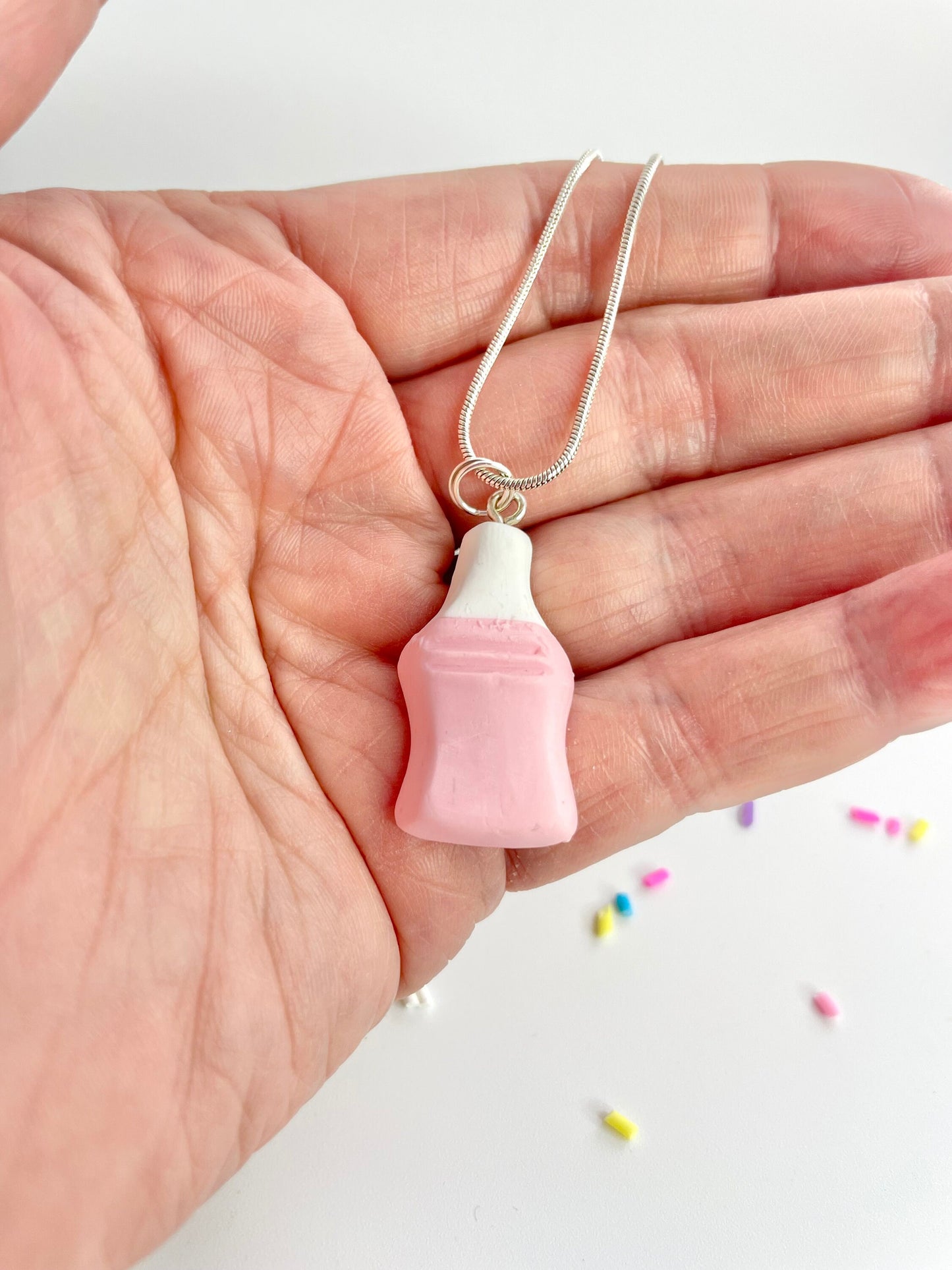 Handmade Strawberry Milkshake Bottle Necklace