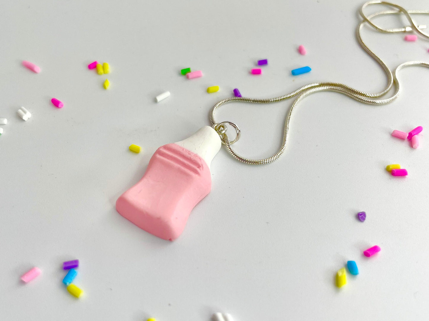 Handmade Strawberry Milkshake Bottle Necklace