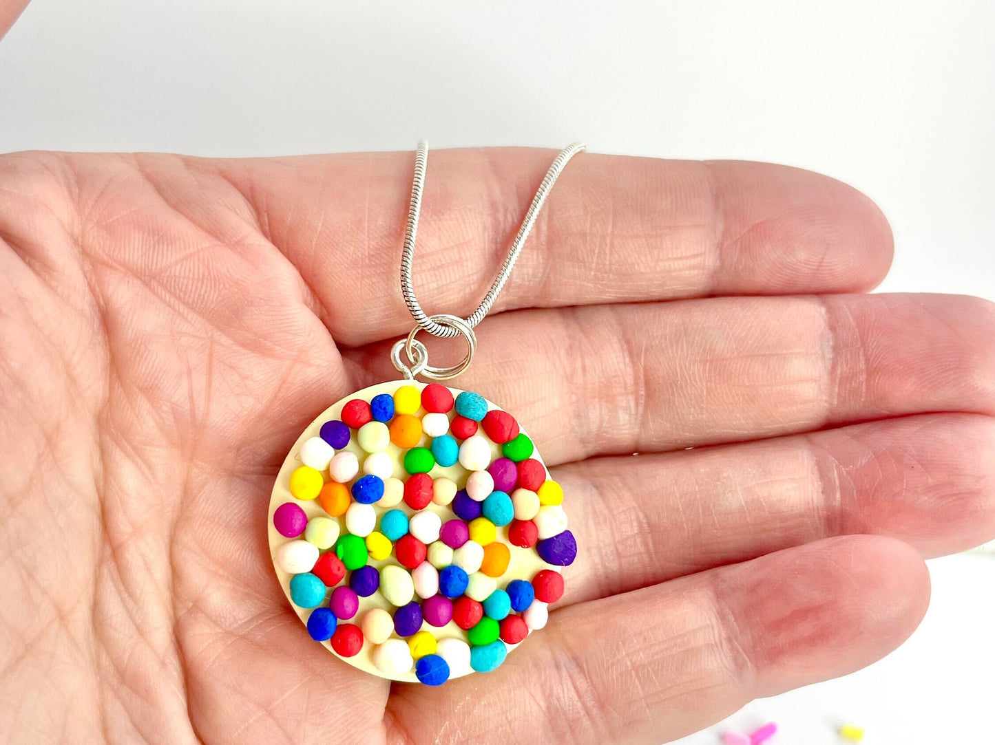 Handmade Jazzie Rainbow White Chocolate Snowie Necklace