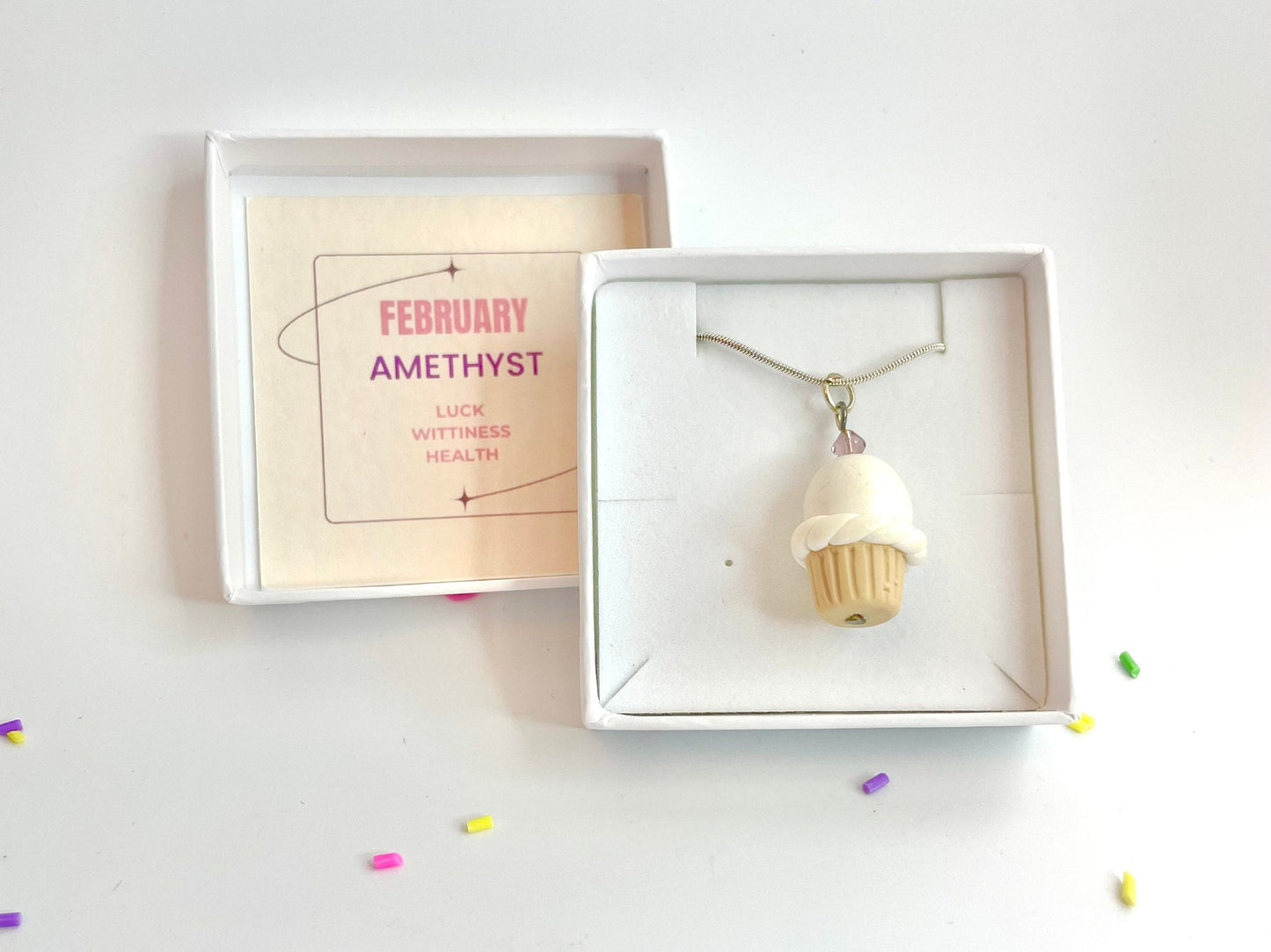 February Amethyst Crystal Birthstone Cupcake Pendant
