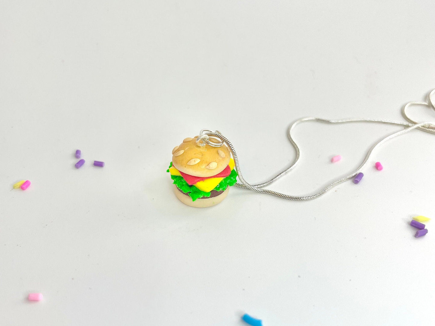 Handmade Cheeseburger Necklace Fast Junk Food